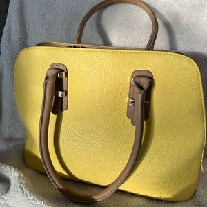 Charming Charlie Yellow and Beige Faux Leather Zipper Dome Satchel Purse